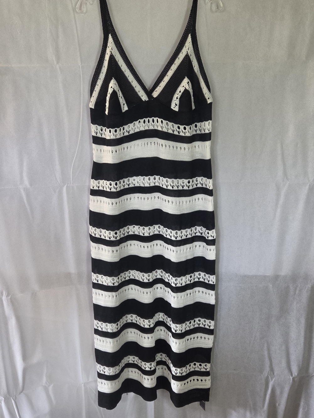 Black & White Striped Knit Midi Dress